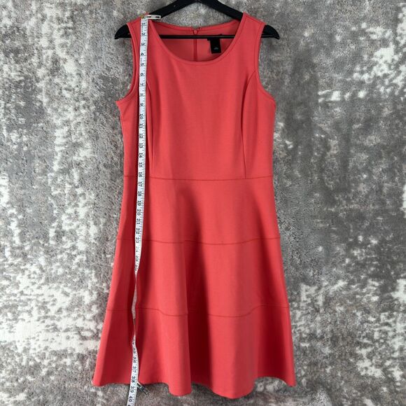 Ann Taylor Size 8 Casual Knee Length Fit Flared Dress Coral Sleeveless Zip - Picture 3 of 9